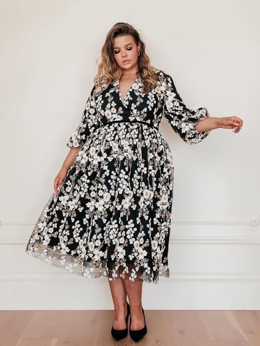 JESSAKAE Black Holly Plus Floral Midi Dress Sz 3X